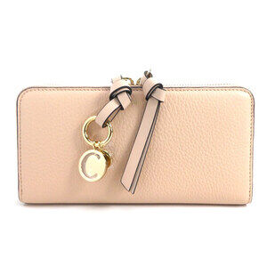 Chloe round zipper long wallet pink beige leather